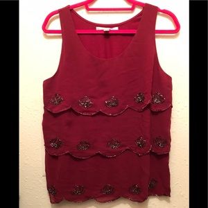 Beautiful burgundy sheer tank top with beading